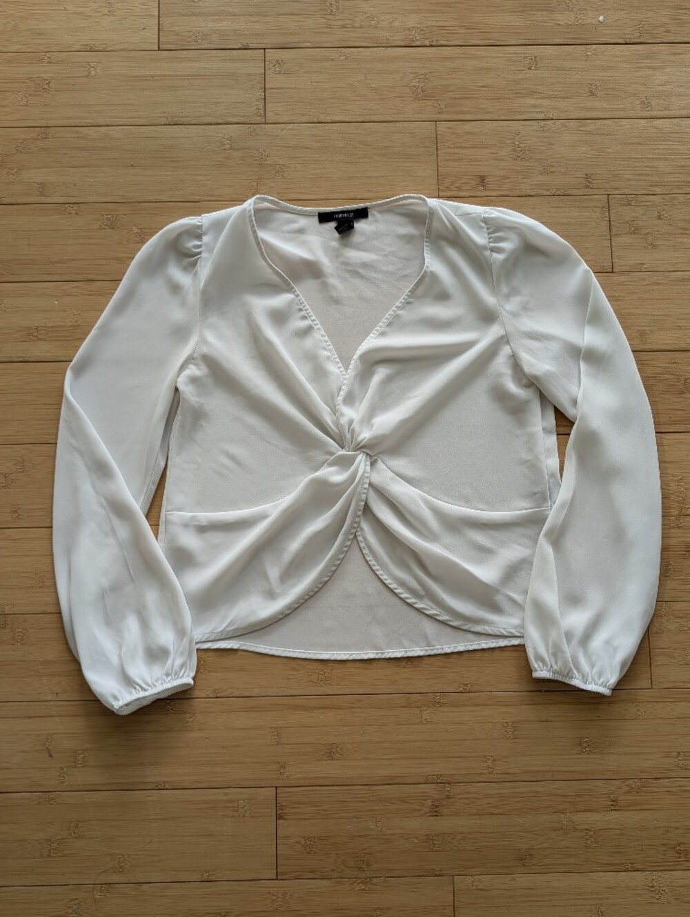 Forever 21 White Twist Front Long Sleeve Blouse